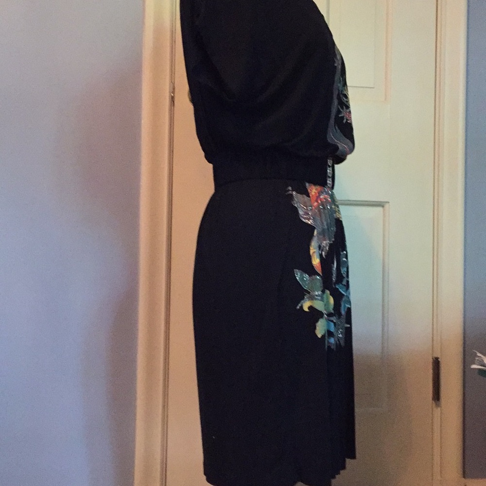 Black cotton screen printed short-sleeve dress - Picture 7 of 8